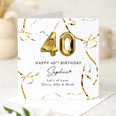 Personalised Birthday Card for Her or Him Gold Balloon Design Custom Name and Message Birthday Card for Mum Sister Friend 30th 40th 50th 60