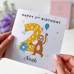 Personalised Birthday Card for Kids Custom Name and Age Cute Animal Design with Balloons for son daughter nephew niece grandchild