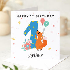 Personalised Birthday Card for Kids Custom Name and Age Cute Animal Design with Balloons for son daughter nephew niece grandchild
