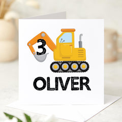 Personalised Birthday Card for Kids Name and Age Digger Excavator Construction Boy Girl Nephew Niece Son Daughter Grandson Granddaughter