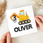Personalised Birthday Card for Kids Name and Age Digger Excavator Construction Boy Girl Nephew Niece Son Daughter Grandson Granddaughter