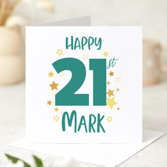 Personalised birthday card with age and name to a friend son dad daughter brother fiancé husband nephew Happy 18 21 30 40 50 60 70 birthday
