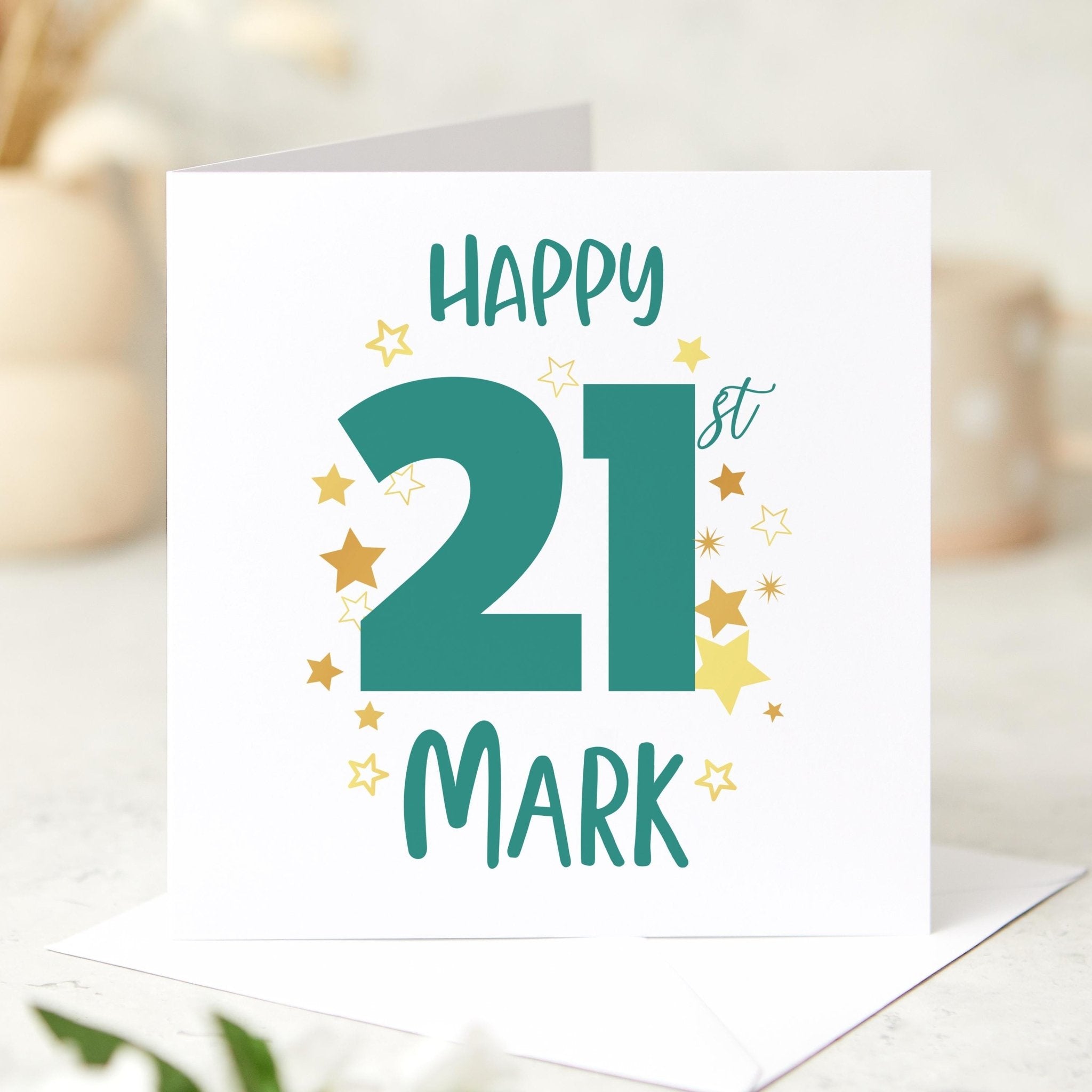 Personalised birthday card with age and name to a friend son dad daughter brother fiancé husband nephew Happy 18 21 30 40 50 60 70 birthday