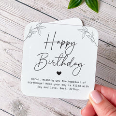 Personalised Birthday Coaster Gift for Her Elegant Black White Floral Design with Name and Your Message Unique Keepsake Gift for Friend