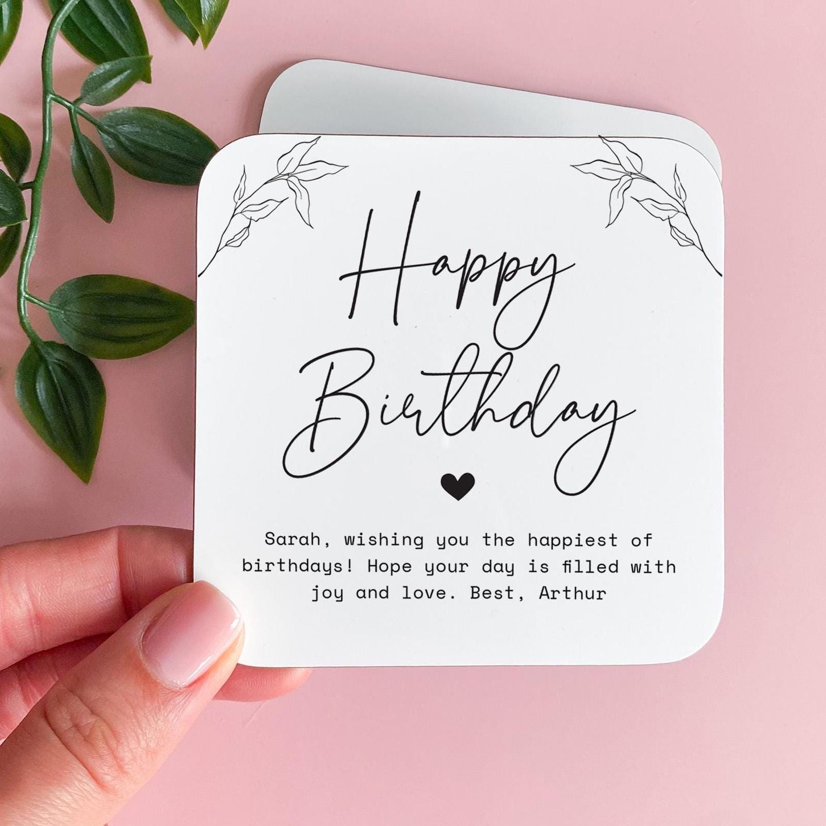 Personalised Birthday Coaster Gift for Her Elegant Black White Floral Design with Name and Your Message Unique Keepsake Gift for Friend