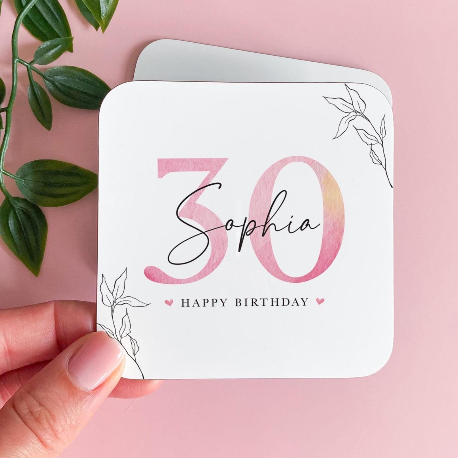 Personalised Birthday Coaster With Name & Age Gift for Her Elegant Pink Keepsake for 30th 40th 50th 60th 70th Birthday