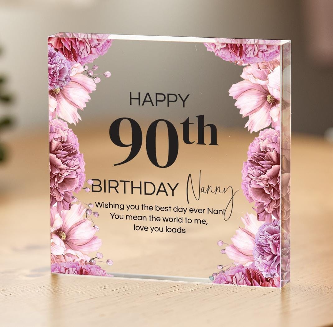 Personalised Birthday Gift for Grandma Acrylic Plaque Custom Floral Keepsake with Your Message Nanny's birthday 60th 70th 80th 90th 100th
