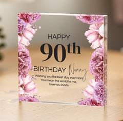 Personalised Birthday Gift for Grandma Acrylic Plaque Custom Floral Keepsake with Your Message Nanny's birthday 60th 70th 80th 90th 100th