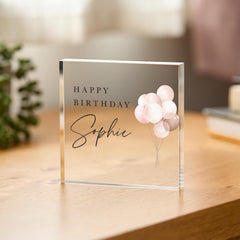 Personalised Birthday Gift for Her Acrylic Plaque Gift with Name Elegant Balloon Design Keepsake Custom Birthday Display for Her or Friend