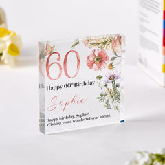 Personalised Birthday Gift for Her ALL AGES Acrylic Plaque Gift with Floral Design Keepsake Elegant Milestone Display 30th 40th 50th 60th 70