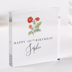 Personalised Birthday Gift with Name and Age Acrylic Plaque Gift for Her Elegant Floral Milestone Keepsake for Daughter Friend 18 21 30 40