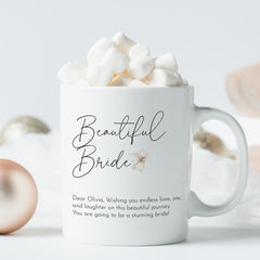 Personalised Bride Mug with Name Beautiful Bride Gift for Bride to Be Wedding Morning Keepsake Coffee Cup Hen Party Bridal Shower Gift