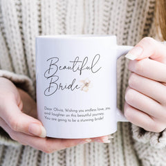 Personalised Bride Mug with Name Beautiful Bride Gift for Bride to Be Wedding Morning Keepsake Coffee Cup Hen Party Bridal Shower Gift