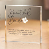 Personalised Bride to Be Acrylic Plaque Gift Elegant Wedding Keepsake with Message Minimal Floral Present for the Beautiful Bride