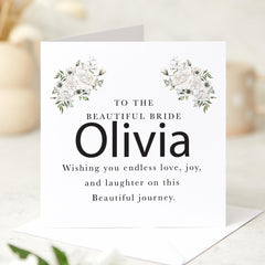 Personalised Bride Wedding Day Card Beautiful Bride Card with Name Floral Wedding Card Sentimental Keepsake for Her Bridal Shower Hen Party
