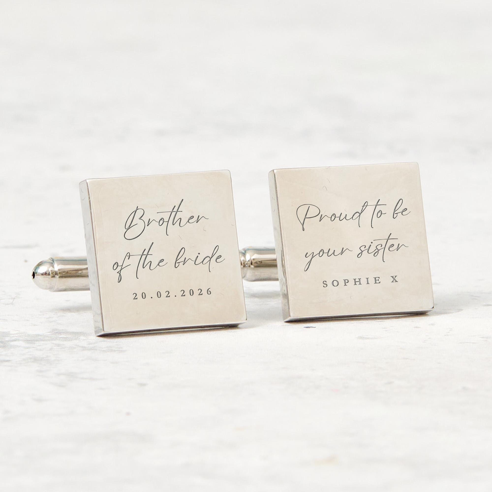 Personalised Brother of the Bride Cufflinks Gift Custom Engraved Wedding Day Present from Sister Keepsake for Brother