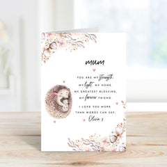 Personalised Card for Mum from Daughter or Son Cute Hedgehog Heartfelt Message Mother's Day Christmas or Mum's Birthday Card for Mummy Mama