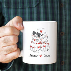 Personalised Cat Couple Mug with Names – Cute Valentine’s Day Anniversary Gift