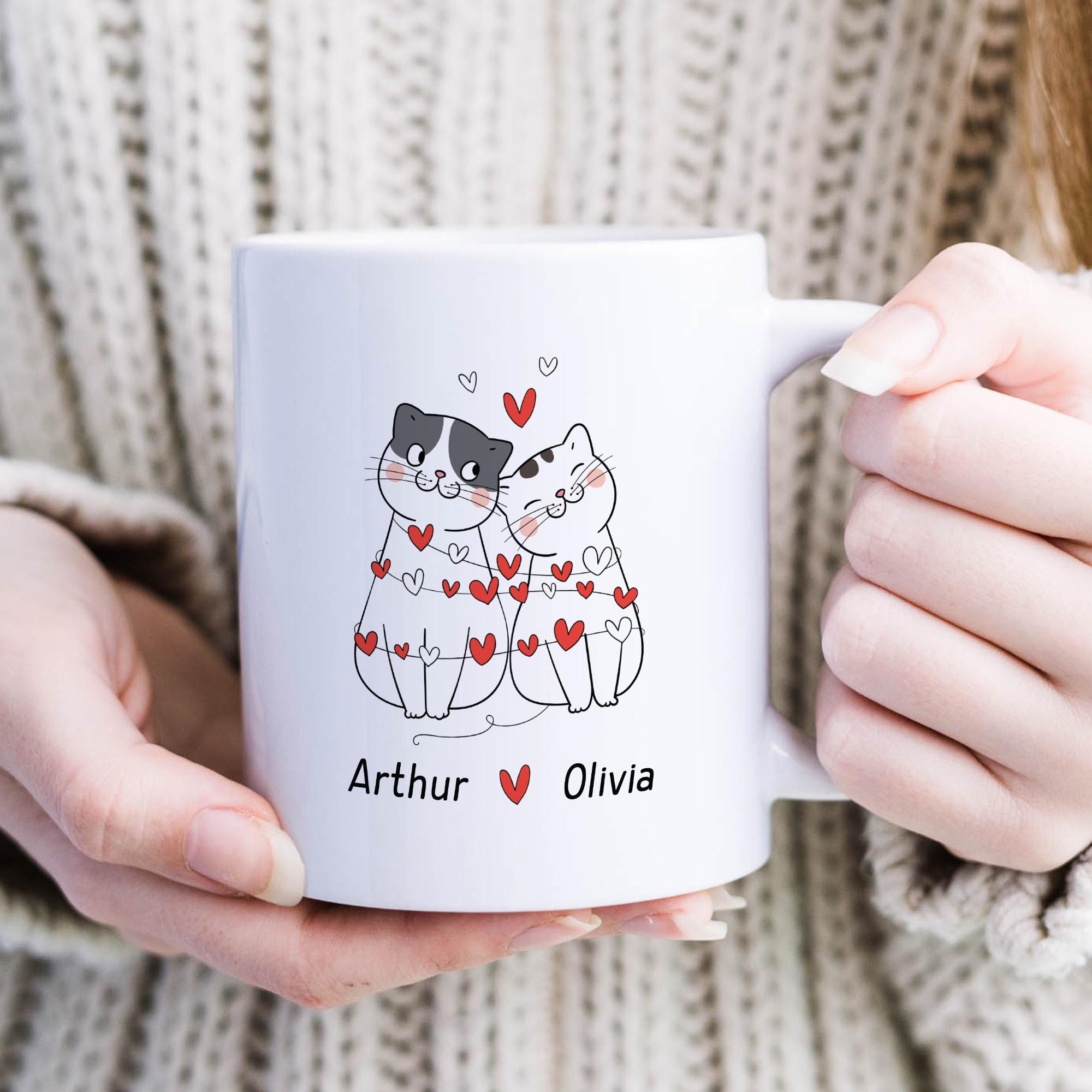 Personalised Cat Couple Mug with Names – Cute Valentine’s Day Anniversary Gift