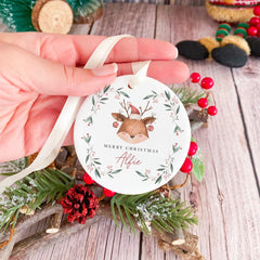 Personalised Ceramic Christmas Ornament Gift for Son Daughter Niece Nephew Grandchild Custom Name Reindeer Tree Decoration Keepsake