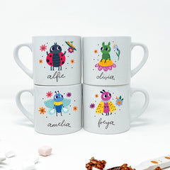 Personalised Children’s Gift – Cute Bug Character Mug with Name – Ladybird, Caterpillar, Bee and Butterfly Design Kids Gift