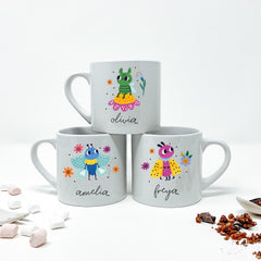 Personalised Children’s Gift – Cute Bug Character Mug with Name – Ladybird, Caterpillar, Bee and Butterfly Design Kids Gift