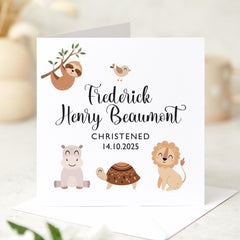 Personalised Christening Card for Baby Boy or Girl with Safari Animal Baptism Naming Day Card Jungle Theme Keepsake Gift Christened Baptised