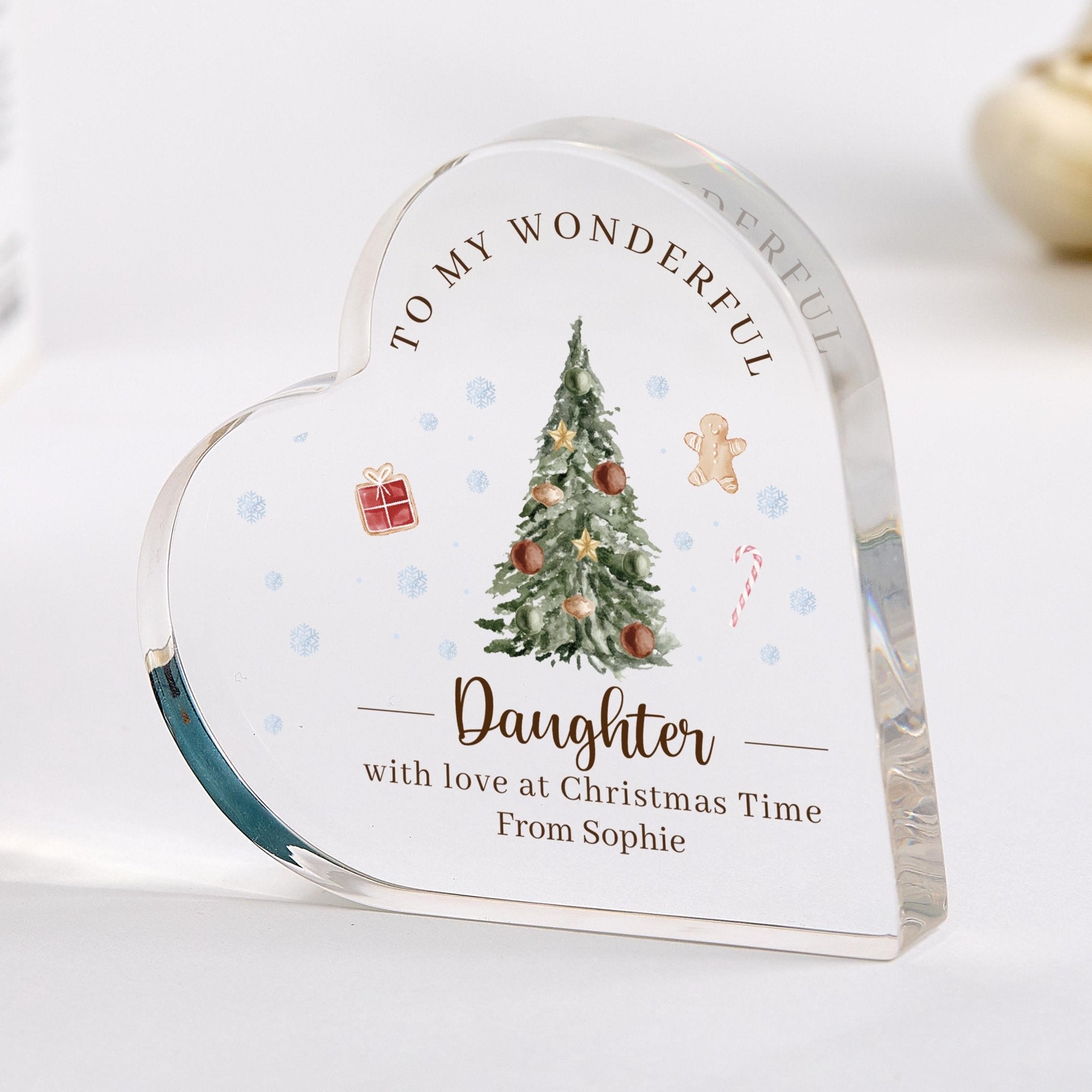 Personalised Christmas Acrylic Plaque Gift for Daughter – Custom Heart Keepsake Ornament from Mum Dad Holiday Present