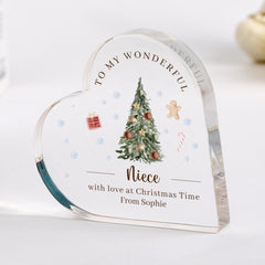 Personalised Christmas Acrylic Plaque Gift for Niece – Custom Heart Keepsake Ornament from Auntie and Uncle Holiday Present