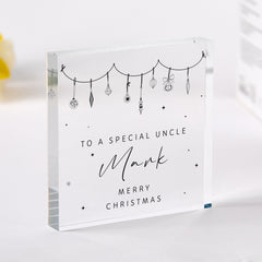 Personalised Christmas Acrylic Plaque Gift for Uncle or Auntie Custom Name Festive Keepsake