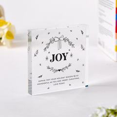 Personalised Christmas Acrylic Plaque with your Text Joy Gift for Mum Dad Friend Neighbour or Colleagues Xmas Gift for Her Him