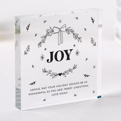 Personalised Christmas Acrylic Plaque with your Text Joy Gift for Mum Dad Friend Neighbour or Colleagues Xmas Gift for Her Him