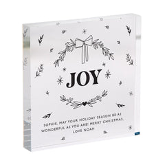 Personalised Christmas Acrylic Plaque with your Text Joy Gift for Mum Dad Friend Neighbour or Colleagues Xmas Gift for Her Him
