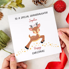 Personalised Christmas card for a granddaughter with name Cute card to a special granddaughter Xmas card Granddaughter's gift card reindeer