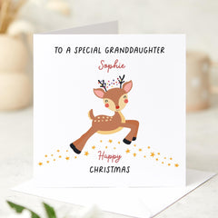 Personalised Christmas card for a granddaughter with name Cute card to a special granddaughter Xmas card Granddaughter's gift card reindeer