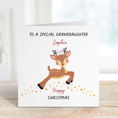 Personalised Christmas card for a granddaughter with name Cute card to a special granddaughter Xmas card Granddaughter's gift card reindeer