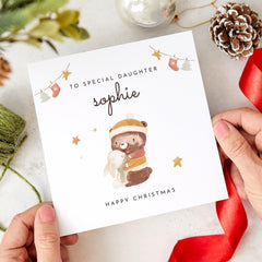 Personalised Christmas Card For Daughter Xmas Card To A Special Daughter With A Cute Bear And Rabbit For Her Lovely Gift For Daughter