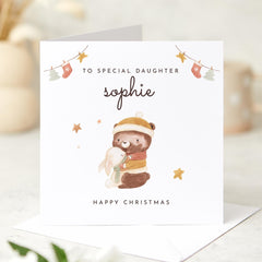 Personalised Christmas Card For Daughter Xmas Card To A Special Daughter With A Cute Bear And Rabbit For Her Lovely Gift For Daughter