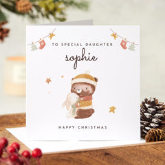 Personalised Christmas Card For Daughter Xmas Card To A Special Daughter With A Cute Bear And Rabbit For Her Lovely Gift For Daughter