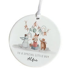 Personalised Christmas Ceramic Ornament for Little Boy Custom Name Festive Decoration Keepsake Gift for Son, Grandson or Nephew