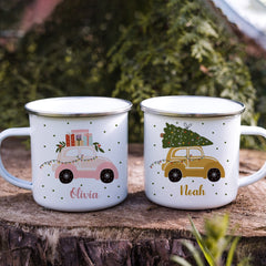 Personalised Christmas Enamel Mug Gift For Him Her Kids Couple Unbreakable Hot Chocolate Cup