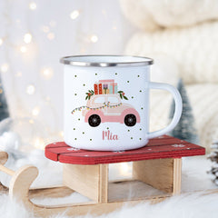 Personalised Christmas Enamel Mug Gift For Him Her Kids Couple Unbreakable Hot Chocolate Cup
