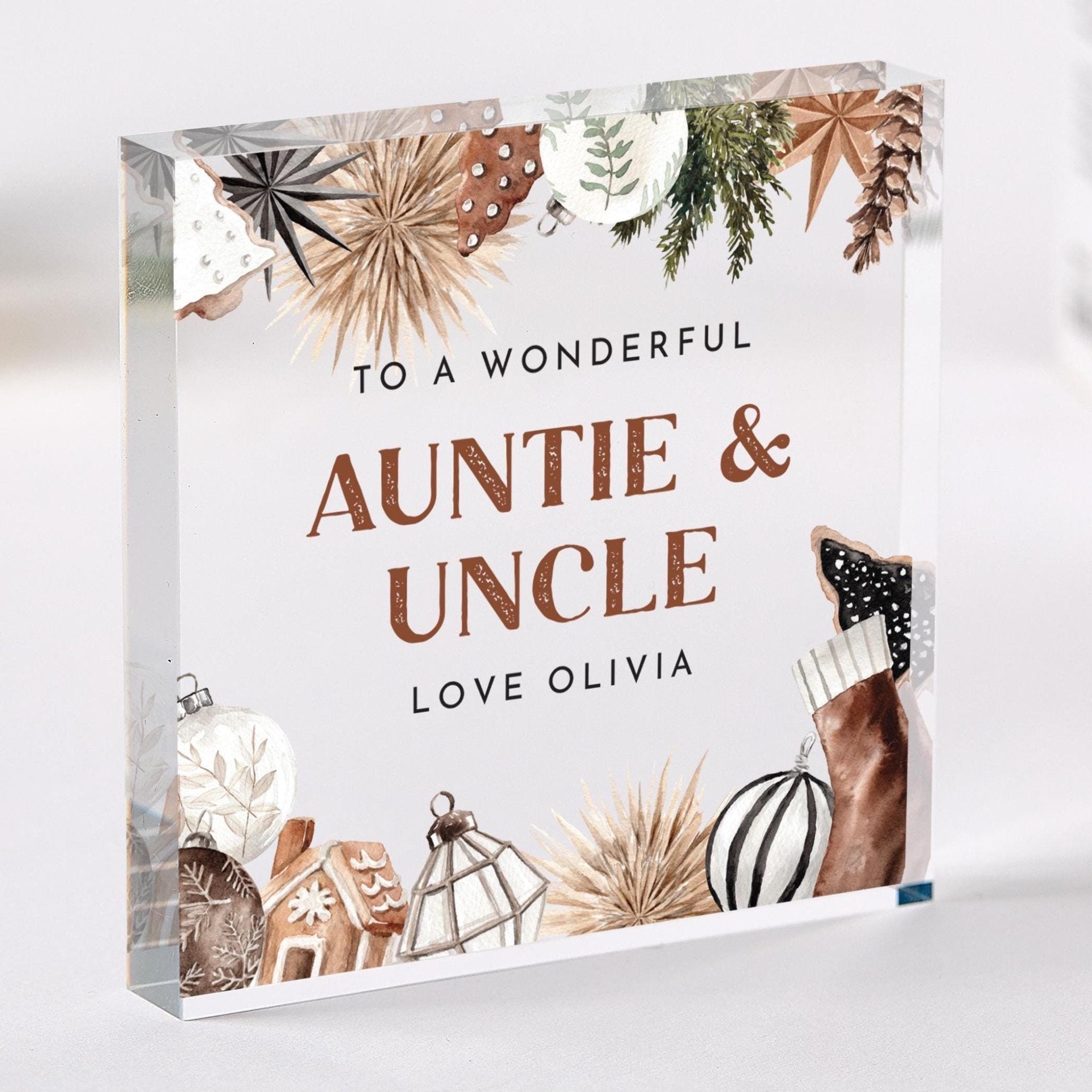 Personalised Christmas Gift for Auntie and Uncle Acrylic Plaque with Name