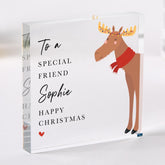 Personalised Christmas Gift for Friend Cute Reindeer Acrylic Plaque Keepsake for Bestie Fun Present for Her or Him