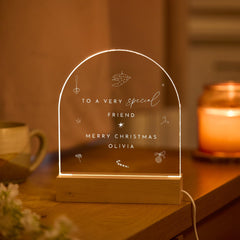 Personalised Christmas Gift for Friend LED Light Plaque Keepsake for Bestie, Best Friends or Colleague Festive Night Light for Her or Him