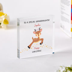 Personalised Christmas Gift for Granddaughter Cute Reindeer Acrylic Plaque Keepsake Present from Grandparent