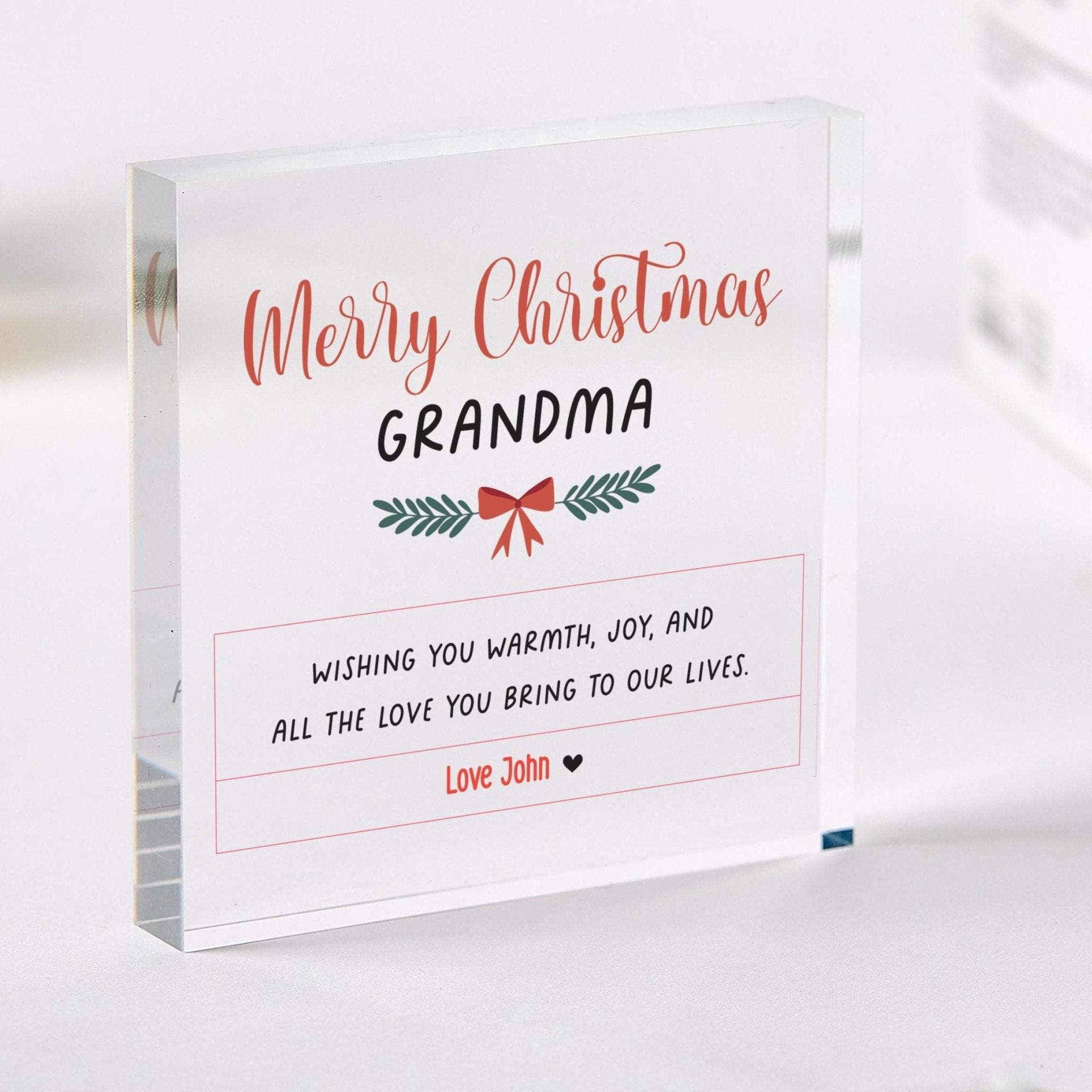 Personalised Christmas Gift for Grandma Acrylic Plaque with Name and Your Text