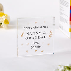 Personalised Christmas Gift for Nanny & Grandad – Acrylic Plaque – Custom with Name