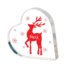 Personalised Christmas Heart Acrylic Plaque Red Reindeer Design Keepsake Gift for Her Him Child Xmas Home Decor
