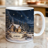 Personalised Christmas Mug, Custom Name Winter Cottage Gift
